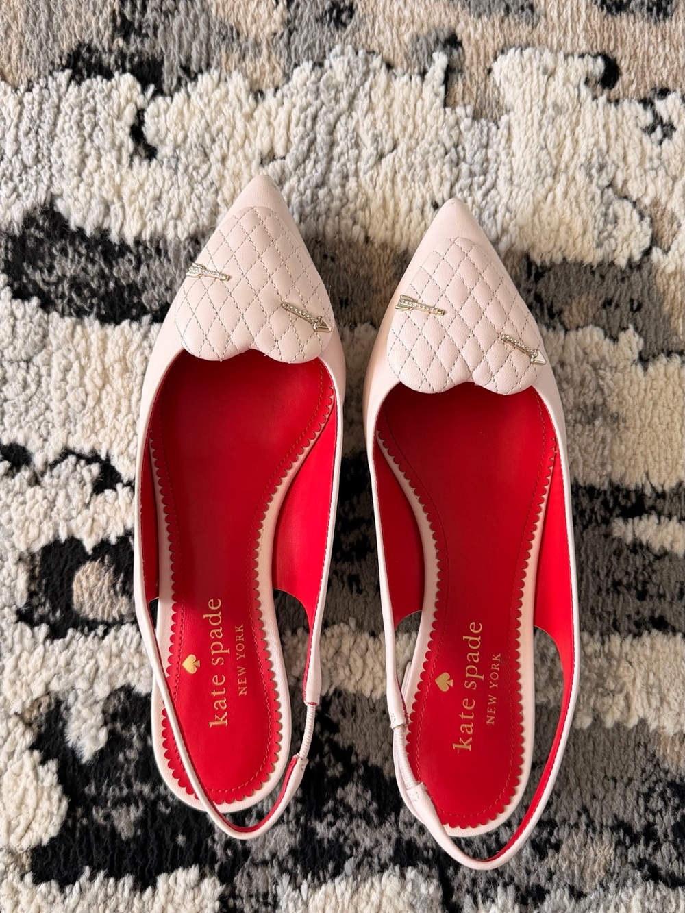 kate spade Quilted Pale Pink Pointed Slingback Flats with Red Insole